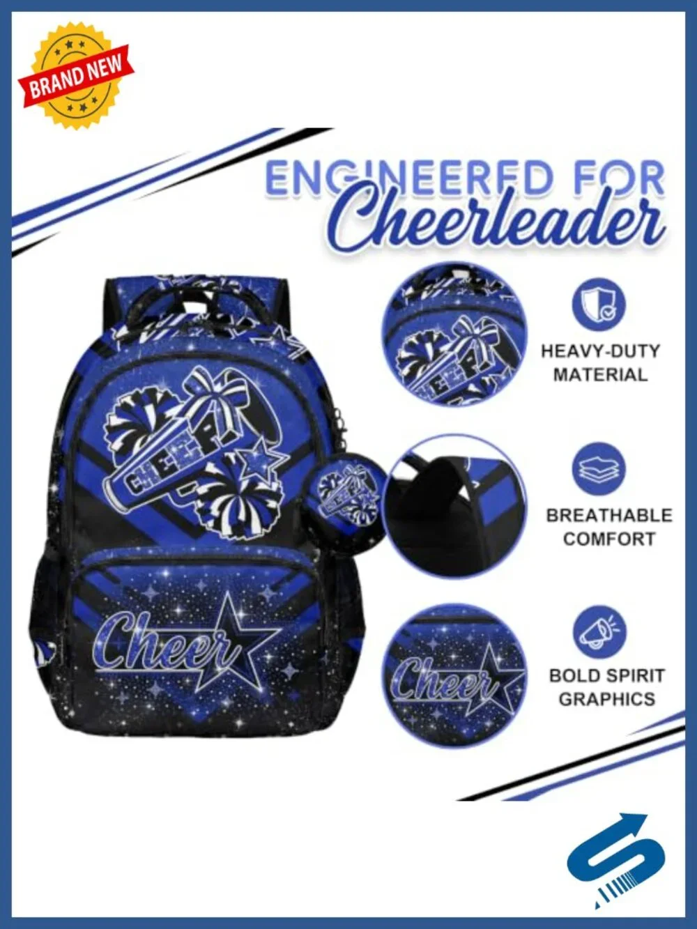 Cheer Backpack for Women, Cheerleading Backpack with Coin Purse, Water
